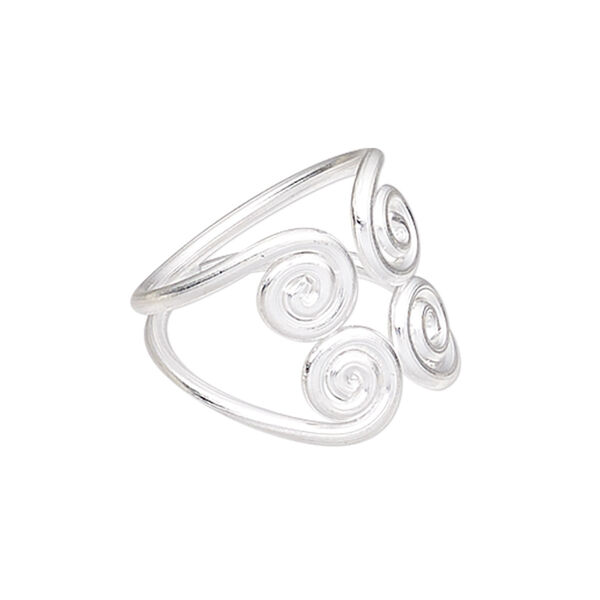 Ring, Hill Tribes, silver-plated copper, 18mm wide with four swirl design, adjustable from size 8 to 9. Sold individually. image number 0