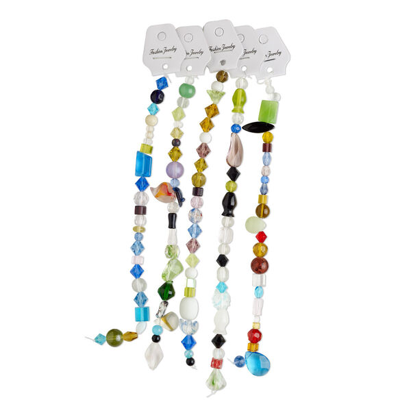 Bead mix, glass, transparent / translucent / opaque mixed colors, 5mm-23x19mm mixed shape. Sold per pkg of (5) 8-inch strands. image number 0