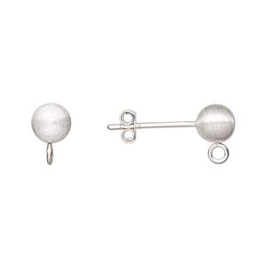 Earstud 1pkg2 sterling silver, 6mm ball / closed loop / brushed 1 pair