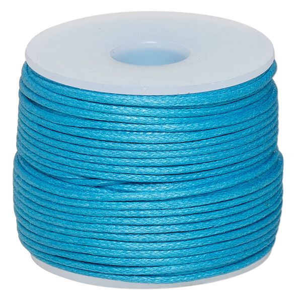 Cord, waxed cotton, turquoise blue, 1mm, 20-pound test. Sold per 25-meter spool. image number 0