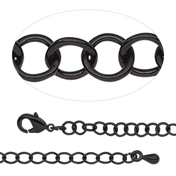 Chain, black-finished steel and brass, 3.8mm round cable, 7-1/2 inches with 2-inch extender chain and lobster claw clasp. Sold individually. image number 0