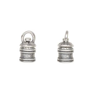 Cord end, JBB Findings, antique silver-plated brass, 11.5x8mm tube with swivel and flower and leaves design, 5mm inside diameter. Sold per pkg of 2.