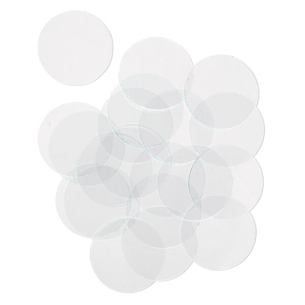 Design element, glass, clear, 1-inch flat round with cut edges. Sold per pkg of 20. image number 0