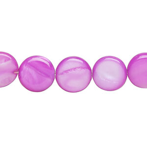 Mother-of-pearl shell 1pkg1, puffed flat round bead 15 inch dark fuchsia 11-12mm