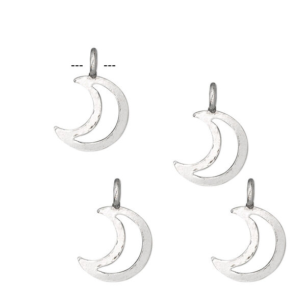 Charm, sterling silver, 11x10mm open moon. Sold per pkg of 4. image number 0