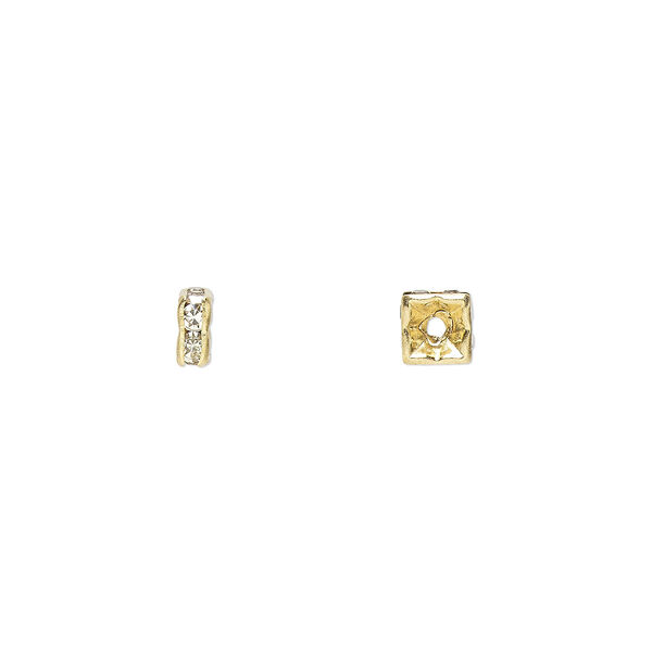 Bead, glass rhinestone and gold-finished brass, clear, 4x2mm squaredelle. Sold per pkg of 10. image number 0