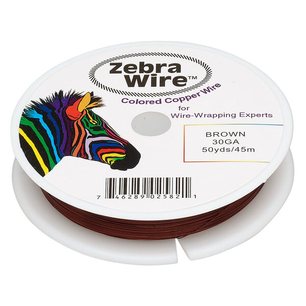 Wire, Zebra Wire™, color-coated copper, brown, round, 30 gauge. Sold per 50-yard spool. image number 0