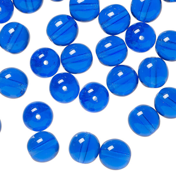 Bead, Czech glass druk 1pkg50, transparent light cobalt, 8mm round. image number 0