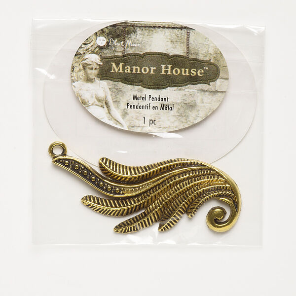 Focal, antique gold-finished "pewter" (zinc-based alloy), 55x30mm wing. Sold individually. image number 0