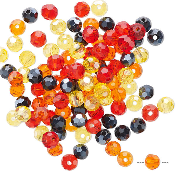 Bead mix 100pk 32 facets fire, Celestial Crystal® 4mm round image number 0
