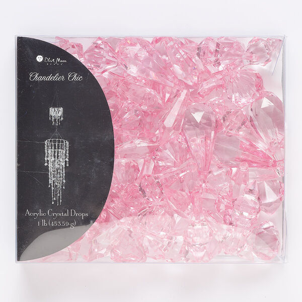 Drop mix, acrylic, pink, 26x15mm-48x24mm faceted teardrop. Sold per 1-pound pkg, approximately 95 drops. image number 0