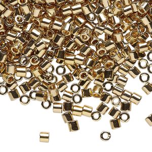Seed bead, Delica®, glass, pkg/250g, #8 round, opaque 24Kt gold-plated light (DBL-0034).