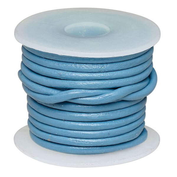 Cord, leather (dyed), turquoise blue, 2-2.2mm round. Sold per 5-yard spool. image number 0