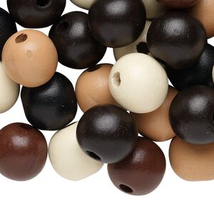 Bead mix, painted Korean boxwood, browns / black / natural, 20mm round. Sold per 1/4 pound pkg, approximately 45 beads.