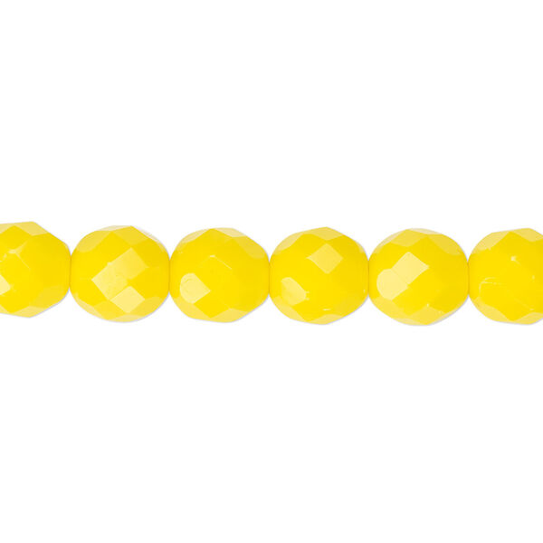 Bead, Czech fire-polished glass, opaque yellow, 8mm faceted round. Sold per 15-1/2" to 16" strand, approximately 50 beads. image number 0