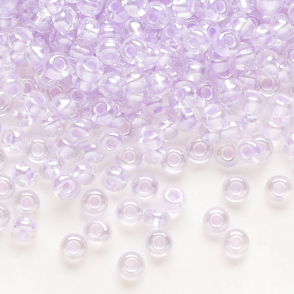 Seed bead, Preciosa Ornela Czech glass, pkg/50g, #6 rocaille, translucent color-lined luster pastel violet, (382PV). image number 0