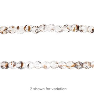 Bead, Czech fire-polished glass, clear / black / brown, 4mm faceted round. Sold per 15-1/2" to 16" strand.