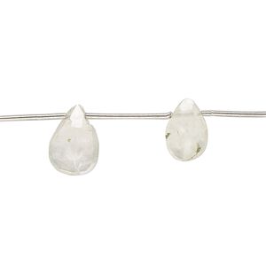 Prehnite 1pkg10, hand-cut top-drilled faceted puffed teardrop bead natural 8x6mm-10x8mm