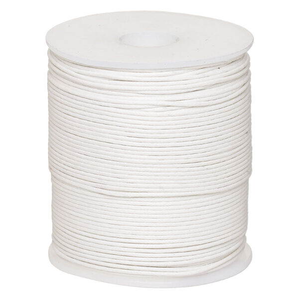 Cord, waxed cotton, white, 1mm, 20-pound test. Sold per 100-meter spool. image number 0
