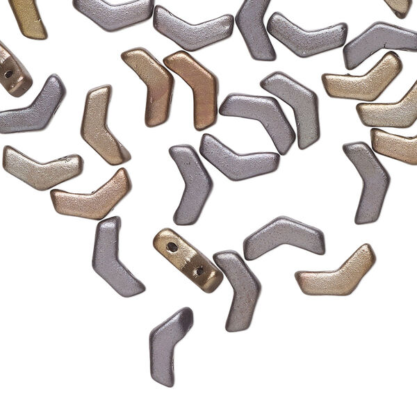 Bead, Preciosa, Czech pressed glass, opaque satin grey, 8.5x4.5mm double-drilled chevron. Sold per pkg of 30. image number 0