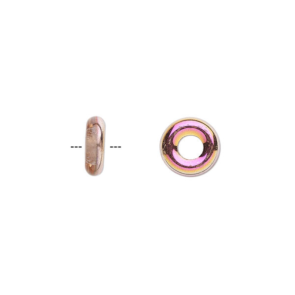 Bead, Czech pressed glass, translucent clear with half-coat dark amber, 9.5x3mm ring. Sold per pkg of 50. image number 0