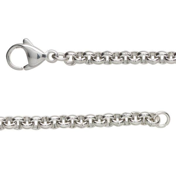 Chain, stainless steel, 4mm rolo, 24 inches with lobster claw clasp. Sold individually. image number 0