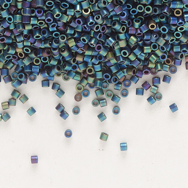 Seed bead, Delica®, glass, pkg/7.5g, #15 round, opaque matte rainbow black (DBS-0871). image number 0