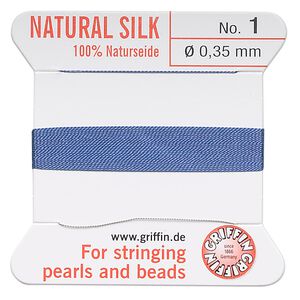 Thread, Griffin, silk, blue, size #1. Sold per 2-meter card (approximately 78 inches).