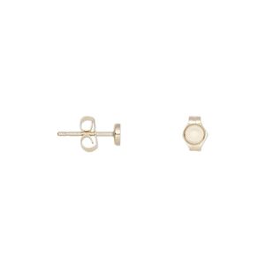 Earstud 1pkg2 14Kt gold-filled, 3mm / 3mm round bezel cab setting / earnuts, 1 pair