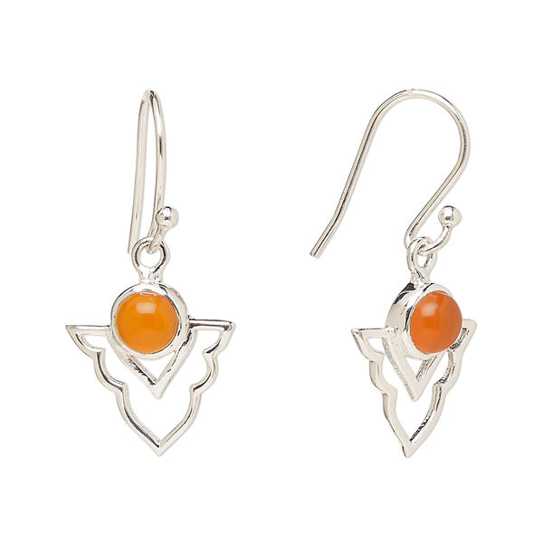 Ear wire, Create Compliments®, antiqued sterling silver and carnelian (dyed/heated), fishhook, 29mm with 15.5x14mm single-sided open arrowhead, 21 gauge. Sold per pair. image number 0