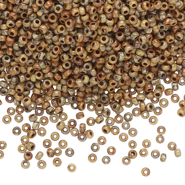 Seed bead, Miyuki, glass, pkg/250g, #11 rocaille, opaque Picasso brown, (RR-4517). image number 0