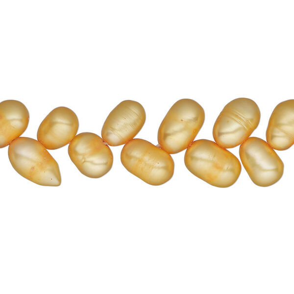 Pearl, cultured freshwater (dyed), carrot, 6x5mm-7x5mm top-drilled rice, D- grade, Mohs hardness 2-1/2 to 4. Sold per 16-inch strand. image number 0