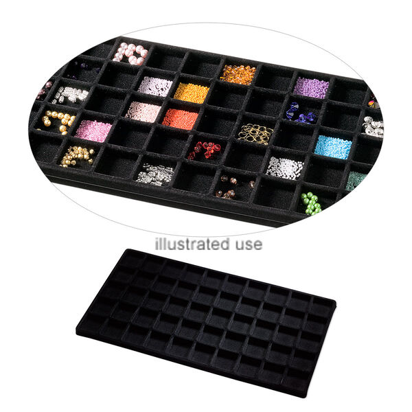 Tray insert, flocked velveteen, black, 14 x 7-3/4 x 1/2 inches with (50) 1-1/4 x 1-1/4 inch compartments. Sold per pkg of 2. image number 0