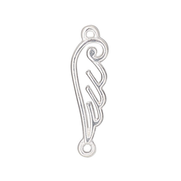 Link, silver-finished "pewter" (zinc-based alloy), 26x9mm single-sided open curved wing. Sold per pkg of 4. image number 0
