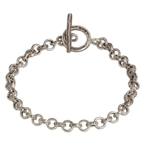 Bracelet, Create Compliments®, antiqued sterling silver, 4.5mm engraved rolo, 6-1/2 inches with toggle clasp. Sold individually. image number 0