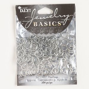 Jump ring assortment, steel, pkg/200, 8mm open and closed round, 5.4mm and 5.8mm inside diameter, 14 and 17 gauge, antique silver finish and silver finish.