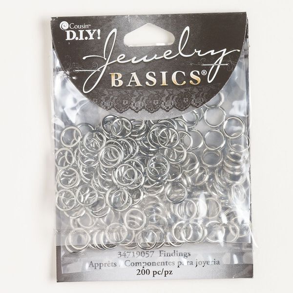 Jump ring assortment, steel, pkg/200, 8mm open and closed round, 5.4mm and 5.8mm inside diameter, 14 and 17 gauge, antique silver finish and silver finish. image number 0