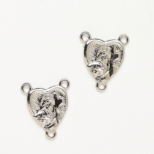 "Pewter" (zinc-based alloy) 1pkg2, heart rosary Y-connector / Jesus antique silver-finished 13x12mm image number 0