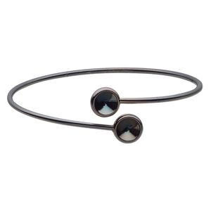 Bracelet, Almost Instant Jewelry®, cuff, black-finished brass, 21mm wide ends and (2) SS39 rivoli glue-in settings, 8 inches. Sold individually.