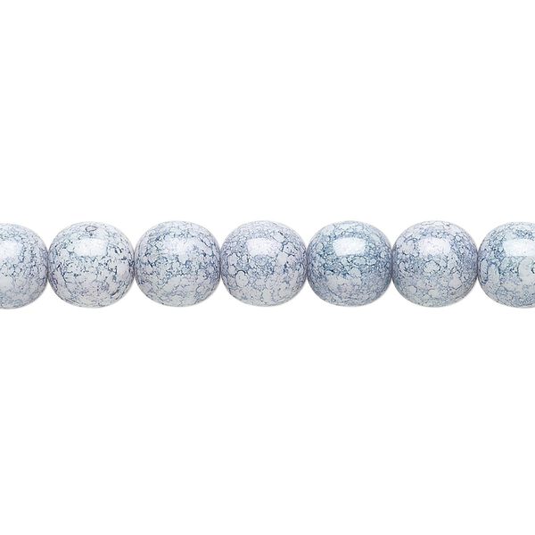 Bead, Czech glass druk, light blue granite, 8mm round. Sold per 15-1/2" to 16" strand. image number 0