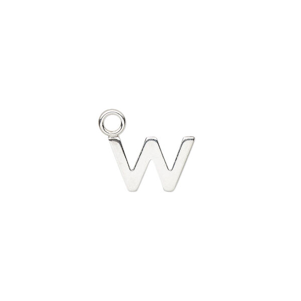 Charm, sterling silver, 12x8mm single-sided modern square alphabet letter W. Sold individually. image number 0