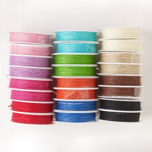 Cord mix, jute, assorted colors, 1mm round. Sold per pkg of (24) 5-yard spools.