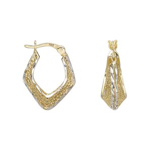 Earring, Create Compliments®, "vermeil" and sterling silver, 19.5mm diamond-cut kite hoop with mesh design. Sold per pair.