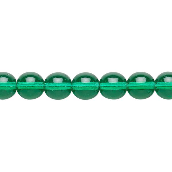 Bead, Czech glass druk, transparent teal, 8mm round. Sold per 15-1/2" to 16" strand. image number 0