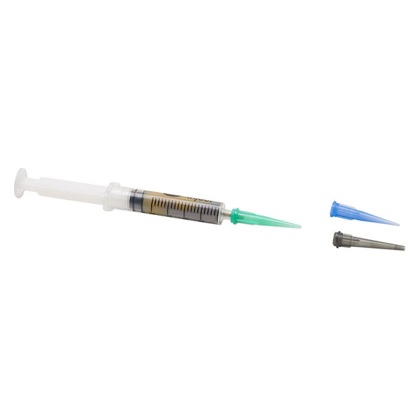 Prometheus® white bronze clay, pkg/10g, rapid and low fire formula, filled syringe with 3 tips. image number 0