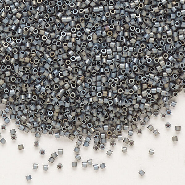 Seed bead, Delica®, glass, pkg/7.5g, #15 round, opaque matte metallic silver grey (DBS-0307). image number 0