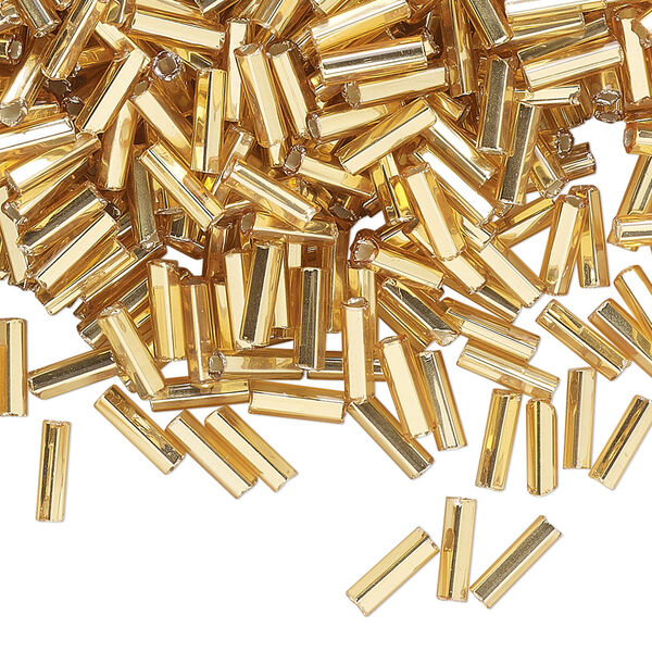 Bead, Preciosa Ornela Czech glass, bugle bead, pkg/500g, 1/4 inch, silver-lined transparent topaz, (17050). image number 0