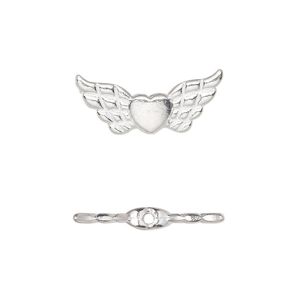 Bead, silver-finished "pewter" (zinc-based alloy), 22x9mm angel wing with heart. Sold per pkg of 500. image number 0