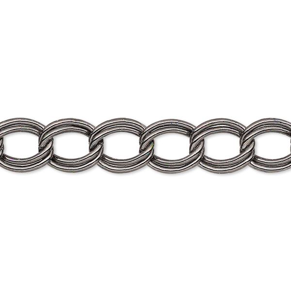 Chain, gunmetal-plated steel, 8mm double curb. Sold per pkg of 5 feet. image number 0