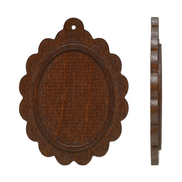 Focal, stained Japanese pagoda wood, dark brown, 61x45mm single-sided top-drilled oval with 40x30mm non-calibrated oval glue-in setting. Sold per pkg of 8. image number 0
